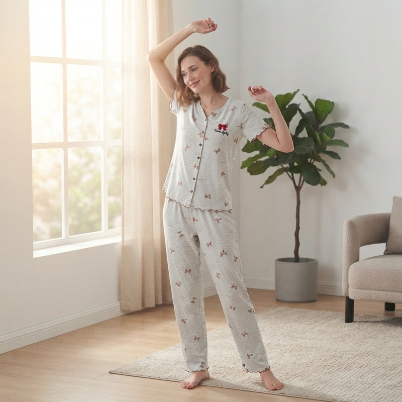 JOANNA 2-Piece Pajama Set Short Sleeve Button-Front Top and Pants Soft Comfortable Sleepwear for Women - Image 5