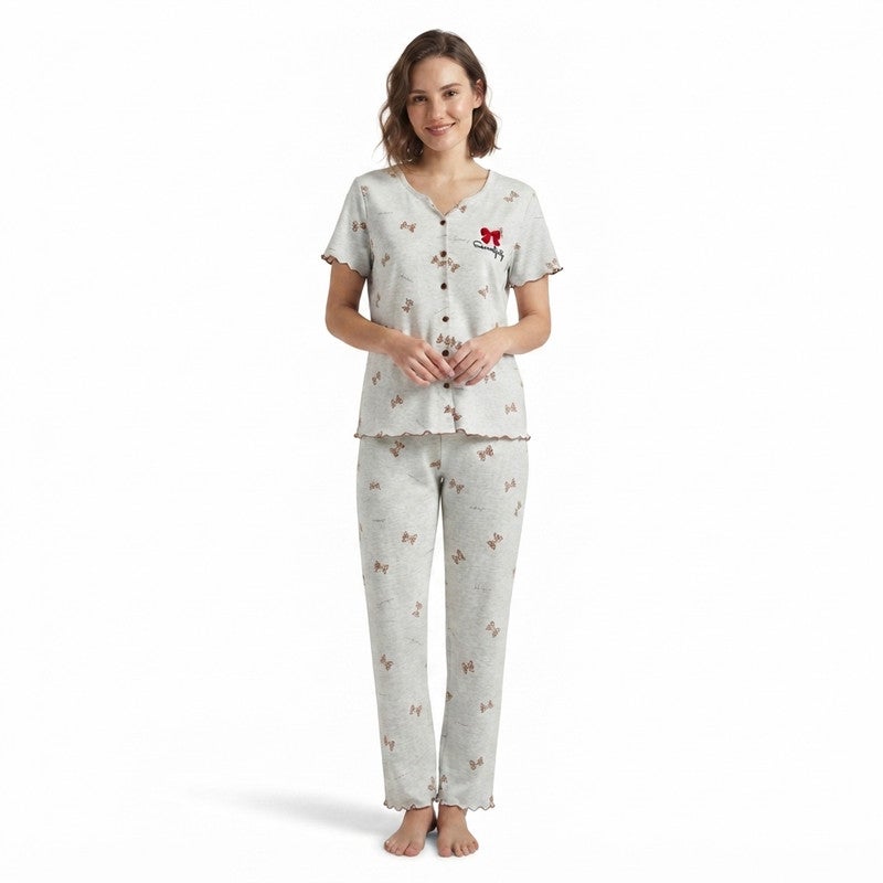 JOANNA 2-Piece Pajama Set Short Sleeve Button-Front Top and Pants Soft Comfortable Sleepwear for Women - Image 1