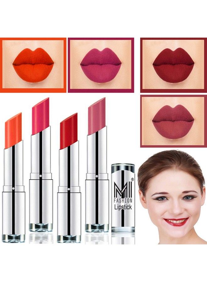 MI FASHION Lipstick Soft Matte Lipstick Set Of 4 Orange Crush Coral Glamour Red Alert & Mauve Lipsticks(3.5Gm Each) - Image 2