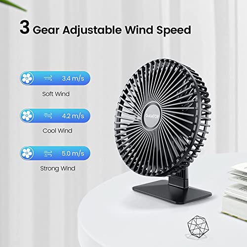 Gaiatop مروحة طاولة صغيرة من Gaiatop، 6.5 بوصة فائقة الهدوء، تعديل 90° لتبريد أفضل، 3 سرعات مروحة مكتبية صغيرة محمولة قوية، مروحة تبريد شخصية صغيرة للمنازل والمكاتب (ورقة سوداء) - Image 5