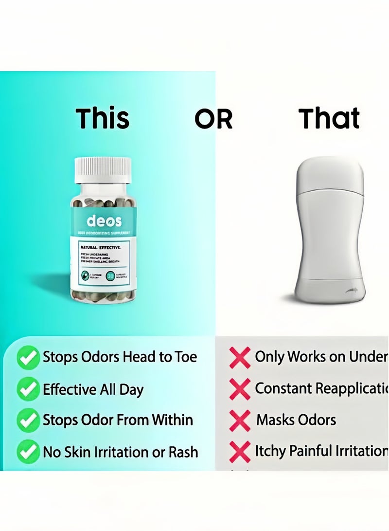 ديوس كبسولات الكلوروفيل المضادة للروائح 30 حبة، مكمل غذائي طبيعي لدعم رائحة الجسم، انتعاش داخلي ونضارة النفس، مكمل غذائي للعافية اليومية - Image 3