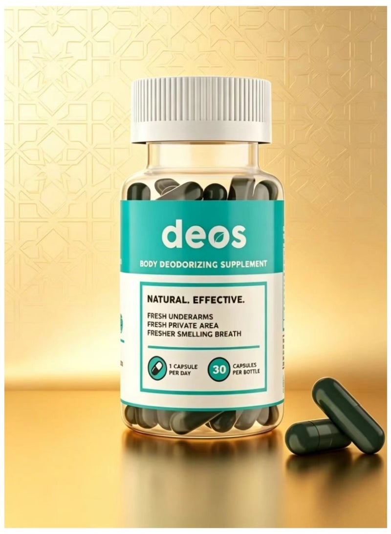 DEOS Chlorophyll Deodorant Capsules 30 Count, Natural Body Odor Support Supplement, Internal Freshness & Breath Freshening, Dietary Supplement for Daily Wellness - Image 1