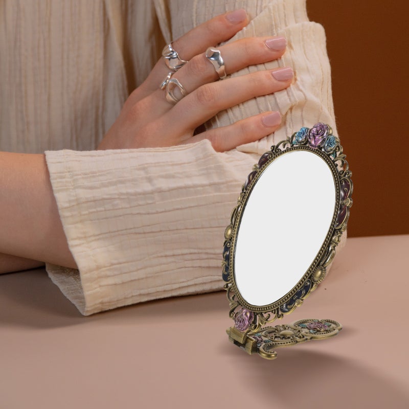 Vintage Makeup Mirror Foldable Handle Mirror Lady Makeup Mirror Cosmetic Mirror - Image 5