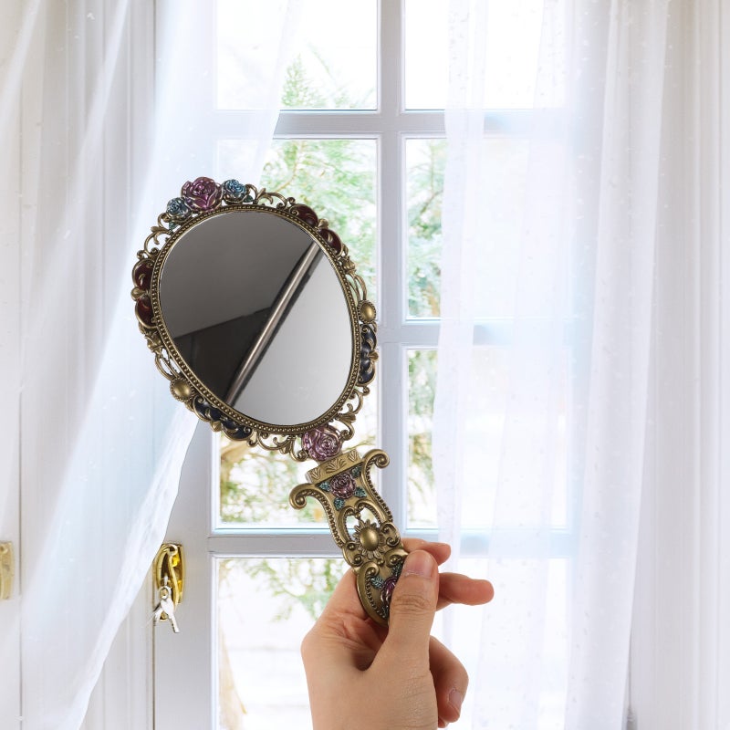 Vintage Makeup Mirror Foldable Handle Mirror Lady Makeup Mirror Cosmetic Mirror - Image 2