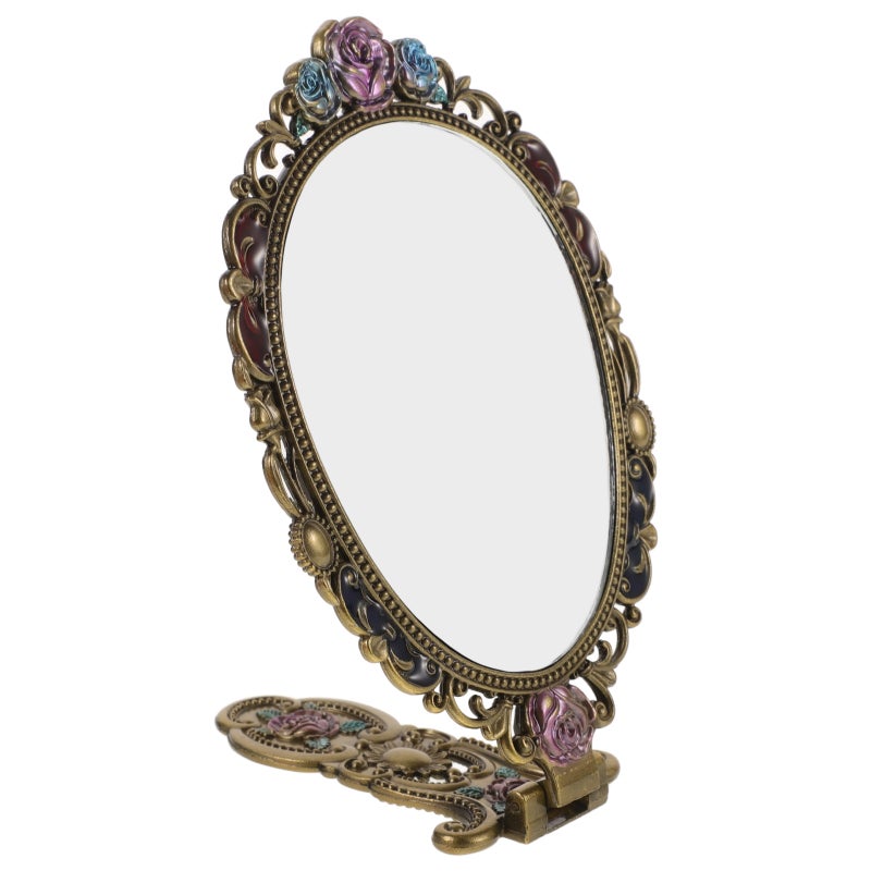 Vintage Makeup Mirror Foldable Handle Mirror Lady Makeup Mirror Cosmetic Mirror - Image 1