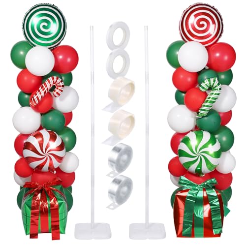 Realspring 132 Pcs Christmas Party Decorations Christmas Balloon Column Stand Kit Red Green White Candy Cane Gift Box Balloons for Xmas New Year Holiday Birthday Party Supplies - Image 1