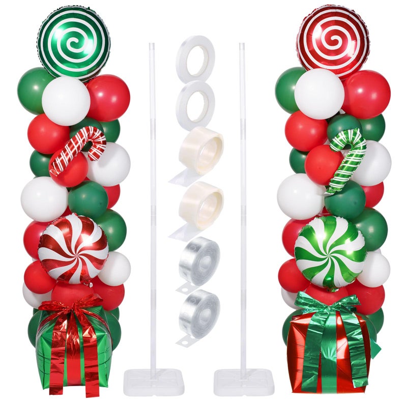 Realspring 132 Pcs Christmas Party Decorations Christmas Balloon Column Stand Kit Red Green White Candy Cane Gift Box Balloons for Xmas New Year Holiday Birthday Party Supplies - Image 3