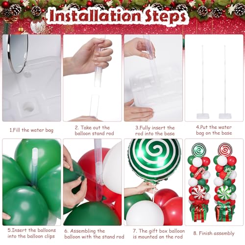 Realspring 132 Pcs Christmas Party Decorations Christmas Balloon Column Stand Kit Red Green White Candy Cane Gift Box Balloons for Xmas New Year Holiday Birthday Party Supplies - Image 5