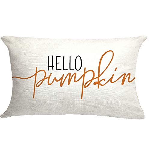 GTEXT 12x20 inch Fall Throw Pillow Cover Hello Pumpkin Cushion Cover Autumn Decor Fall Pumpkins Pillow Cover Outdoor Pillow Linen Square CushionSofa Fall Pillow Cover