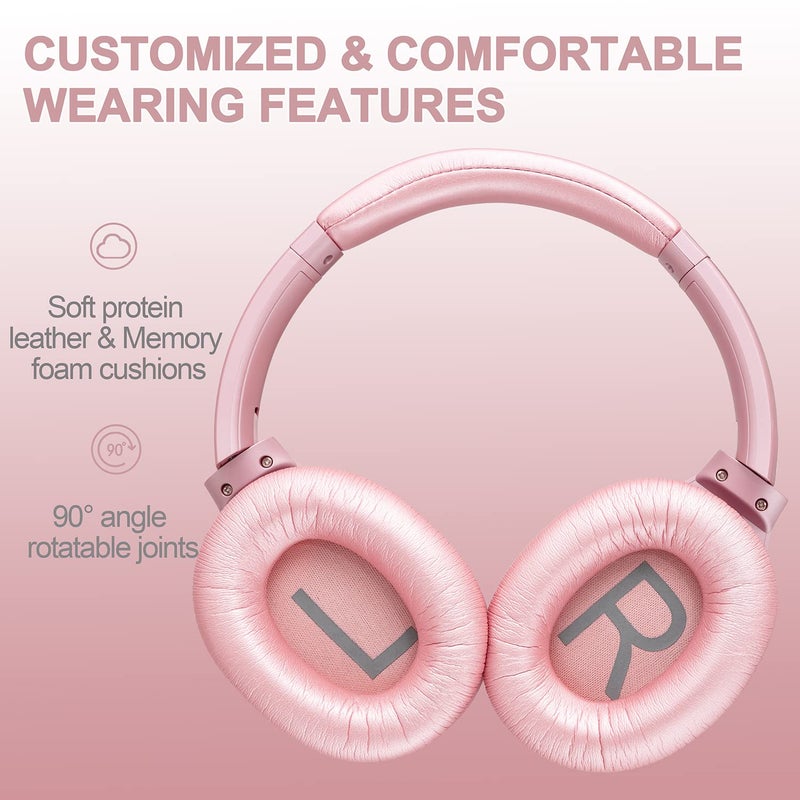 ZIHNIC Active Noise Cancelling Headphones, 40H Playtime Wireless Bluetooth Headset with Deep Bass Hi-Fi Stereo Sound,Comfortable Earpads for Travel/Home/Office (Rose Gold) - Image 2