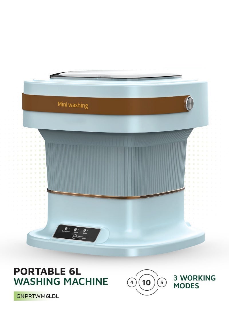 عربست غسالة ملابس صغيرة محمولة، سعة 6 لتر مع 3 أوضاع عمل، غسالة قابلة للطي، غسالة صغيرة، غسالة سفر، تنظيف عميق للملابس الداخلية وملابس الأطفال، للشقق والمبيت والتخييم - Image 1