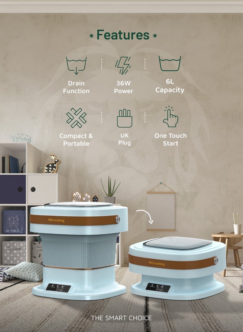 عربست غسالة ملابس صغيرة محمولة، سعة 6 لتر مع 3 أوضاع عمل، غسالة قابلة للطي، غسالة صغيرة، غسالة سفر، تنظيف عميق للملابس الداخلية وملابس الأطفال، للشقق والمبيت والتخييم - Image 2