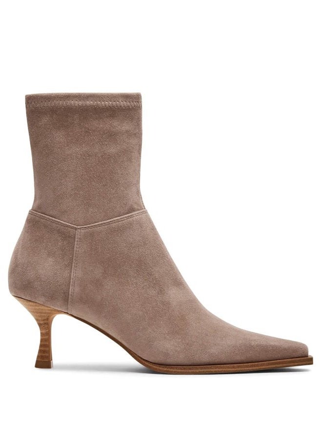 Coutgo Womens Kitten Low Heel Ankle Boots Pointed Toe Side Zipper Short Booties Fall Shoes, Taupe, 8.5 - Image 5