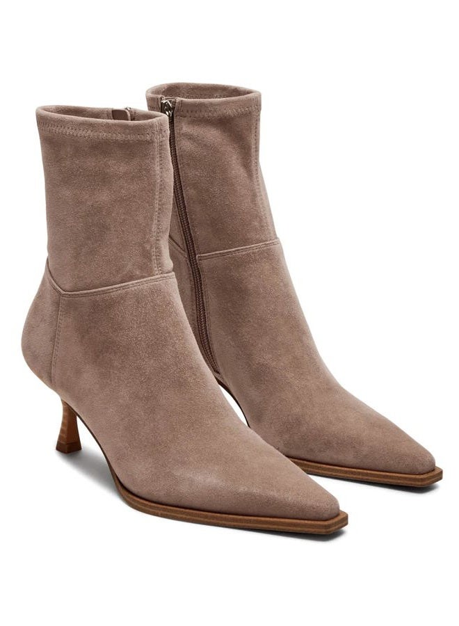 Coutgo Womens Kitten Low Heel Ankle Boots Pointed Toe Side Zipper Short Booties Fall Shoes, Taupe, 8.5 - Image 4