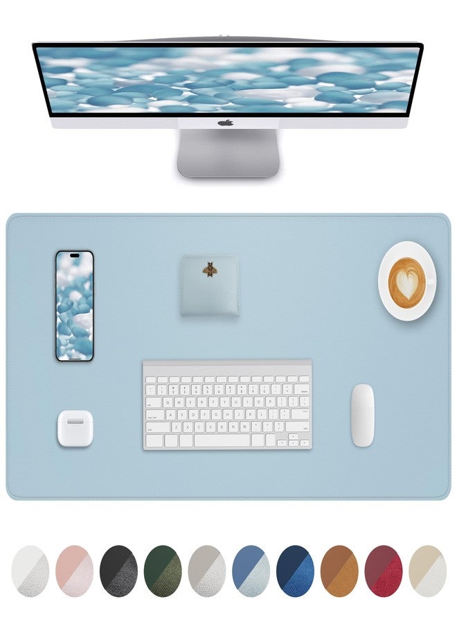 AFIING Leather Desk Pad Protector,Desk Mat,Large Mouse Pad, Non-Slip Desk Pad, Waterproof PU Leather Desk Blotter Mat, Desk Cover for Office and Home (Light Blue, 36" x 17") - Image 1