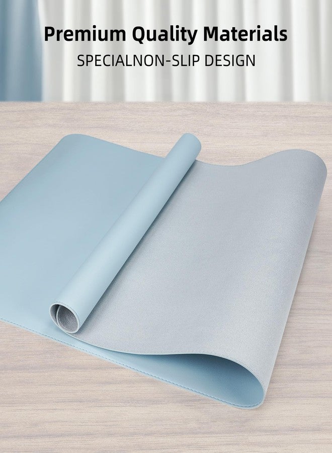 AFIING Leather Desk Pad Protector,Desk Mat,Large Mouse Pad, Non-Slip Desk Pad, Waterproof PU Leather Desk Blotter Mat, Desk Cover for Office and Home (Light Blue, 36" x 17") - Image 2