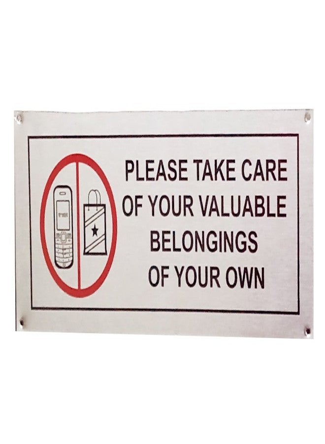 THW لوحة إعلانية من الفولاذ المقاوم للصدأ من THW®، معلقة وذاتية اللصق، مكتوب عليها "يرجى الاعتناء بممتلكاتك الثمينة" | 5 بوصات × 12 بوصة | لافتة مكتبية متينة وأنيقة - Image 2