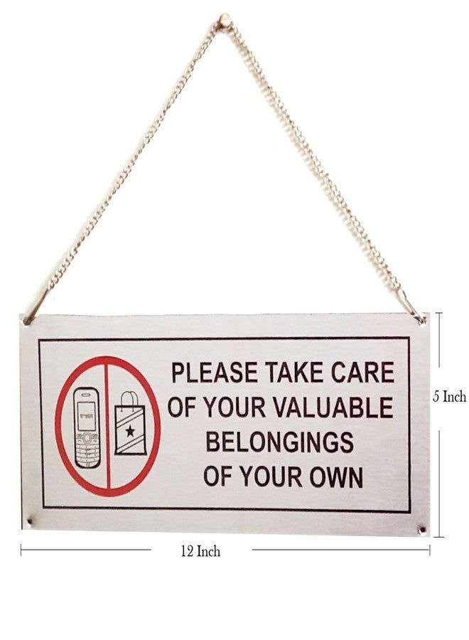 THW لوحة إعلانية من الفولاذ المقاوم للصدأ من THW®، معلقة وذاتية اللصق، مكتوب عليها "يرجى الاعتناء بممتلكاتك الثمينة" | 5 بوصات × 12 بوصة | لافتة مكتبية متينة وأنيقة - Image 1