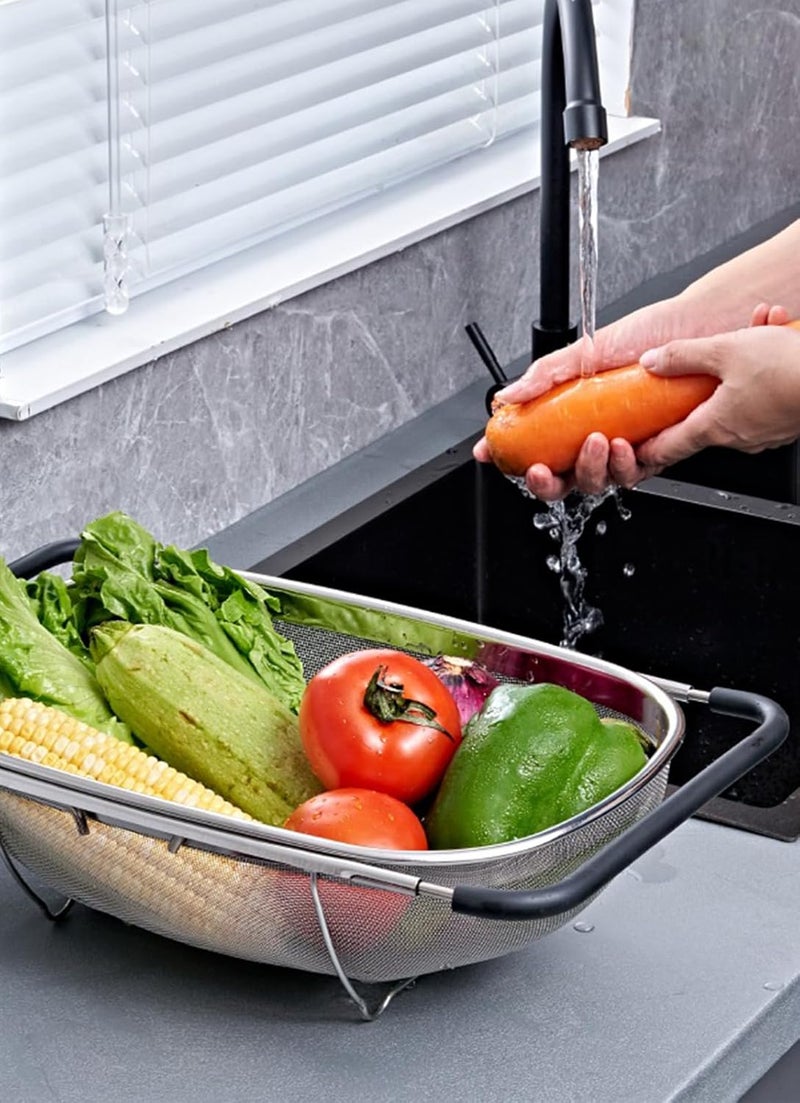 DOPMEP Fine Mesh Colander Over The Sink 6 Quart Stainless Steel Strainer Basket & Expandable Rubber Grip Handles - Strain, Drain, Rinse Fruits, Vegetables | Expandable Rubber Grip Handles - Strain, Drain, Rinse Fruits, Vegetables - Image 5