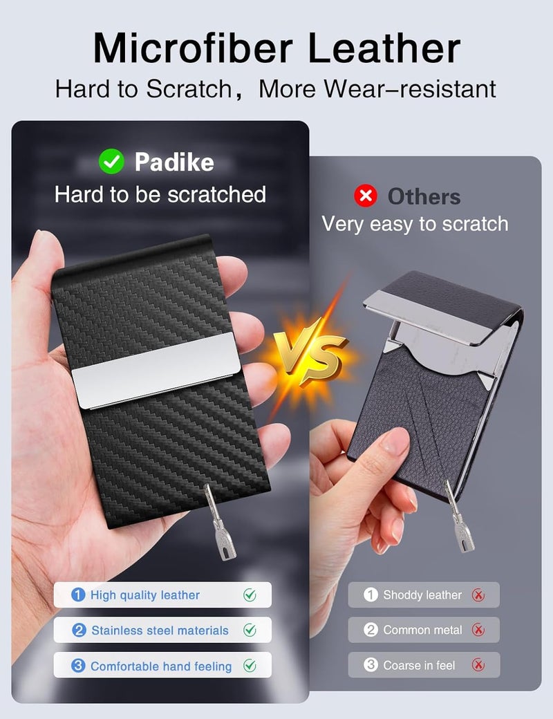 Padike Professional Business Card Holder PU Leather Business Card Case Name Card Holder Slim Metal Pocket Card Holder with Magnetic Shut (Black-1) - Image 3