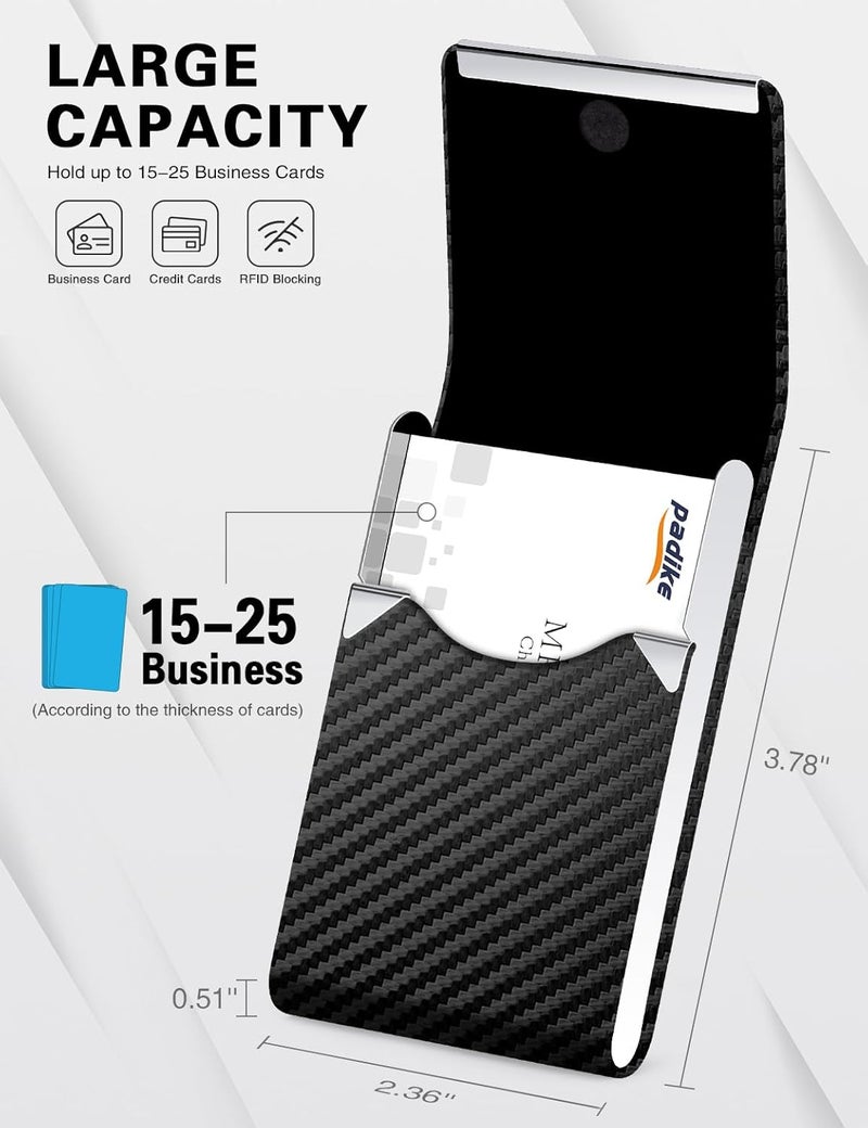 Padike Professional Business Card Holder PU Leather Business Card Case Name Card Holder Slim Metal Pocket Card Holder with Magnetic Shut (Black-1) - Image 4