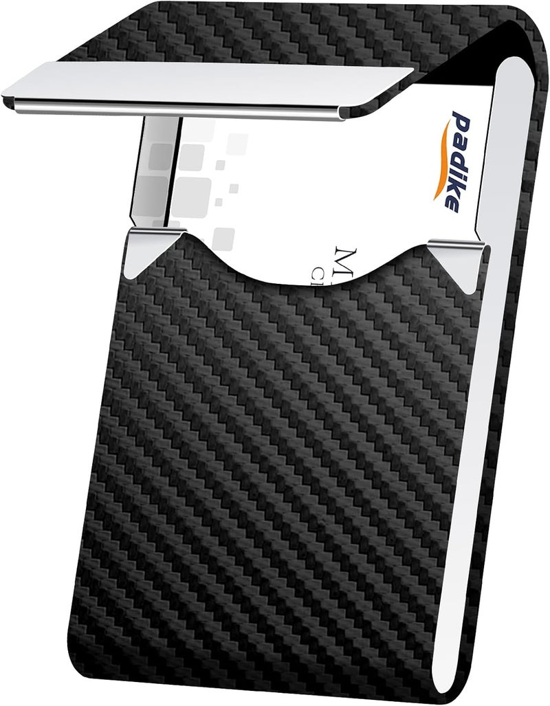 Padike Professional Business Card Holder PU Leather Business Card Case Name Card Holder Slim Metal Pocket Card Holder with Magnetic Shut (Black-1) - Image 1