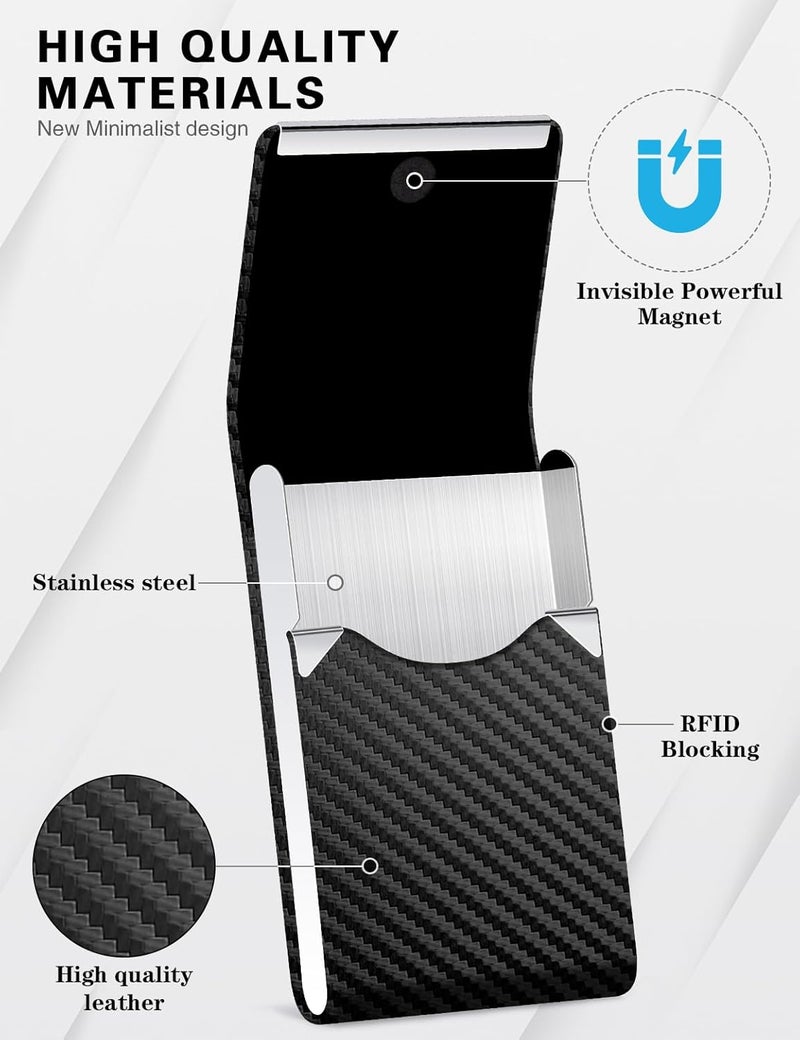 Padike Professional Business Card Holder PU Leather Business Card Case Name Card Holder Slim Metal Pocket Card Holder with Magnetic Shut (Black-1) - Image 2