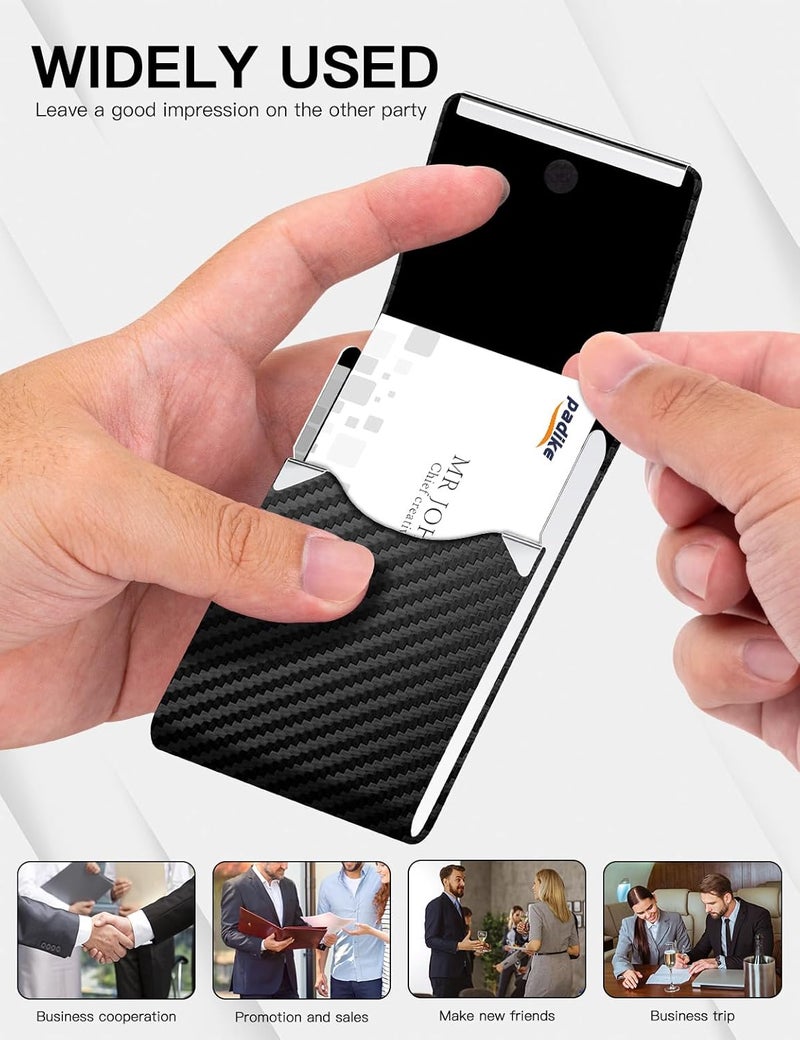 Padike Professional Business Card Holder PU Leather Business Card Case Name Card Holder Slim Metal Pocket Card Holder with Magnetic Shut (Black-1) - Image 5
