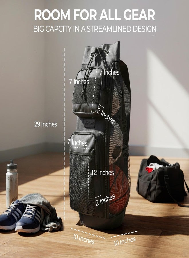 Fitdom 47L Heavy Duty Mesh Equipment Ball Bag w/Adjustable Padded Sling Shoulder Strap Design for Coach. 3 Different Size Compartments. Perfect for Soccer Football Volleyball Basketball & Water Sports - Image 2