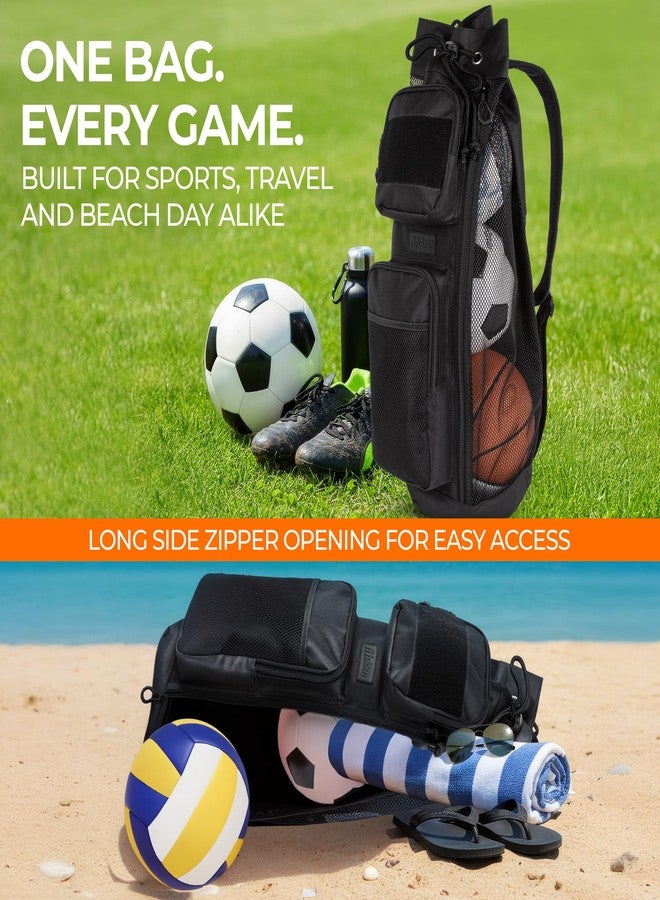 Fitdom 47L Heavy Duty Mesh Equipment Ball Bag w/Adjustable Padded Sling Shoulder Strap Design for Coach. 3 Different Size Compartments. Perfect for Soccer Football Volleyball Basketball & Water Sports - Image 3