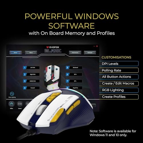 EvoFox Blaze Ultra Value 8 Button Programmable Gaming Mouse with 1000Hz Polling Rate | Gaming Grade DPI 200 to 12800 | Ultra-Responsive 7000fps | RGB Lights with Music sync Mode | Windows Software - Image 4