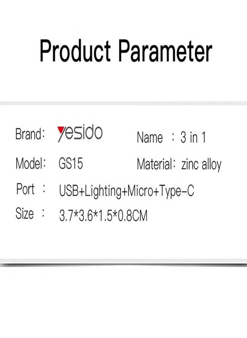 Yesido GS15 3-in-1 OTG Adapter – USB 2.0 to Type-C, Micro USB, and Lightning – Universal Connector for Smartphones, Tablets & Devices – Fast Data Transfer, Compact Design  - Image 4