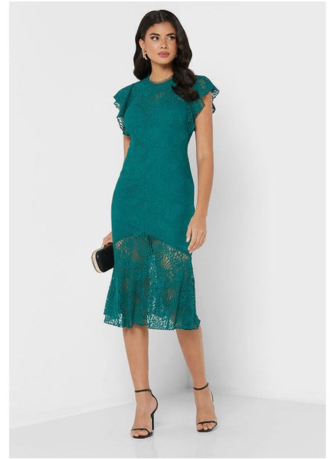 Flutter Sleeve Lace Insert Dress