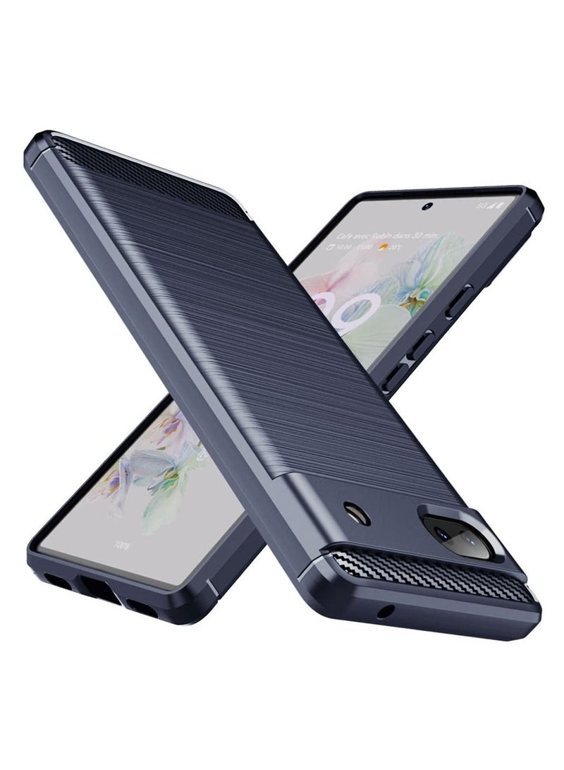 CATANES Google Pixel 6a Case Slim Soft TPU Brushed Carbon Fiber Anti-Fingerprint Shockproof Cover Dark Blue - Image 1