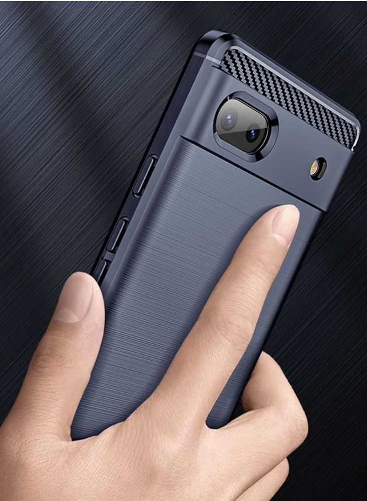CATANES Google Pixel 6a Case Slim Soft TPU Brushed Carbon Fiber Anti-Fingerprint Shockproof Cover Dark Blue - Image 2
