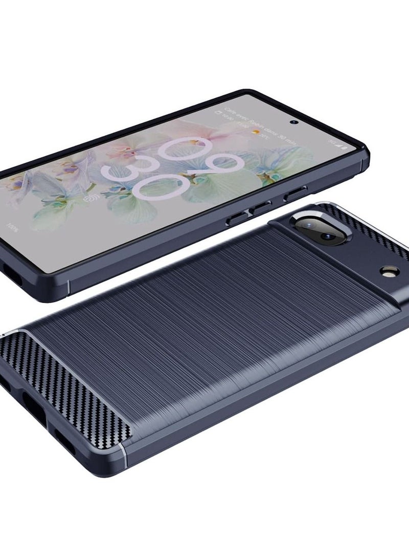 CATANES Google Pixel 6a Case Slim Soft TPU Brushed Carbon Fiber Anti-Fingerprint Shockproof Cover Dark Blue - Image 5