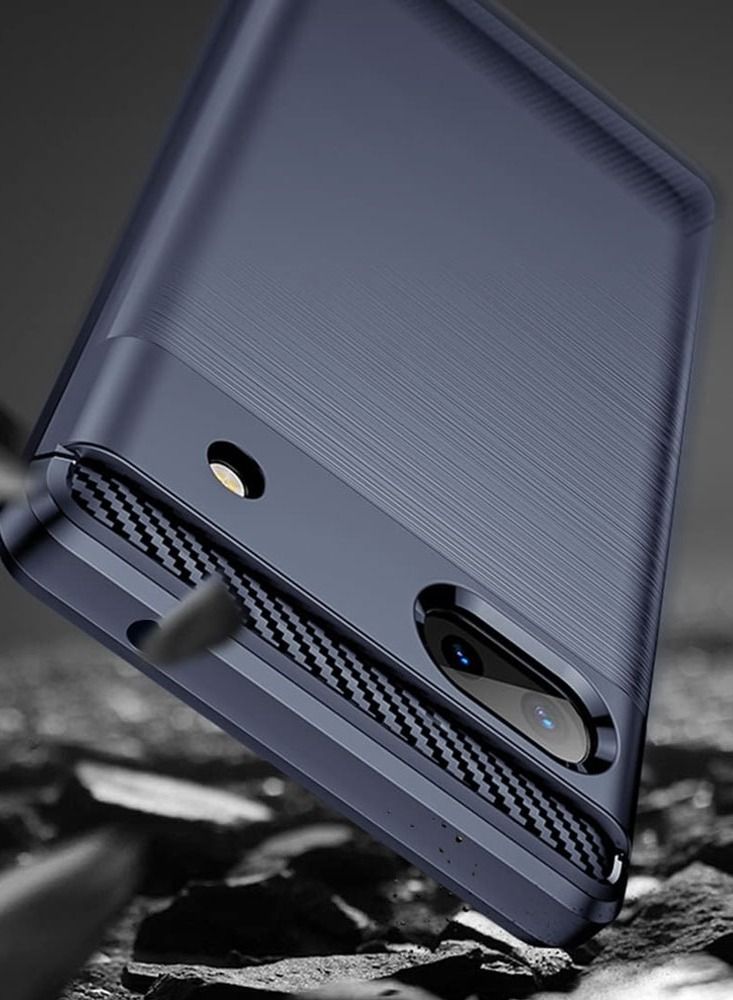 CATANES Google Pixel 6a Case Slim Soft TPU Brushed Carbon Fiber Anti-Fingerprint Shockproof Cover Dark Blue - Image 4