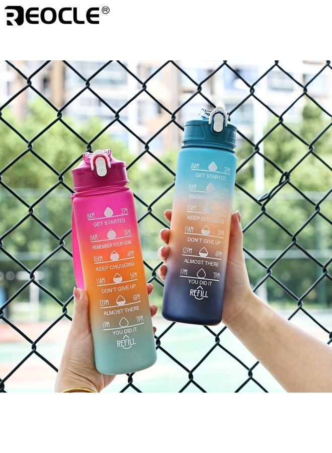 ريوكل ٣ زجاجات ماء بسعة كبيرة تدريج مانعة للتسرب قاعدة فنجان غير قابلة للانزلاق مادة بي سي متينة محمولة للرياضة السفر الأنشطة الخارجية - Image 3