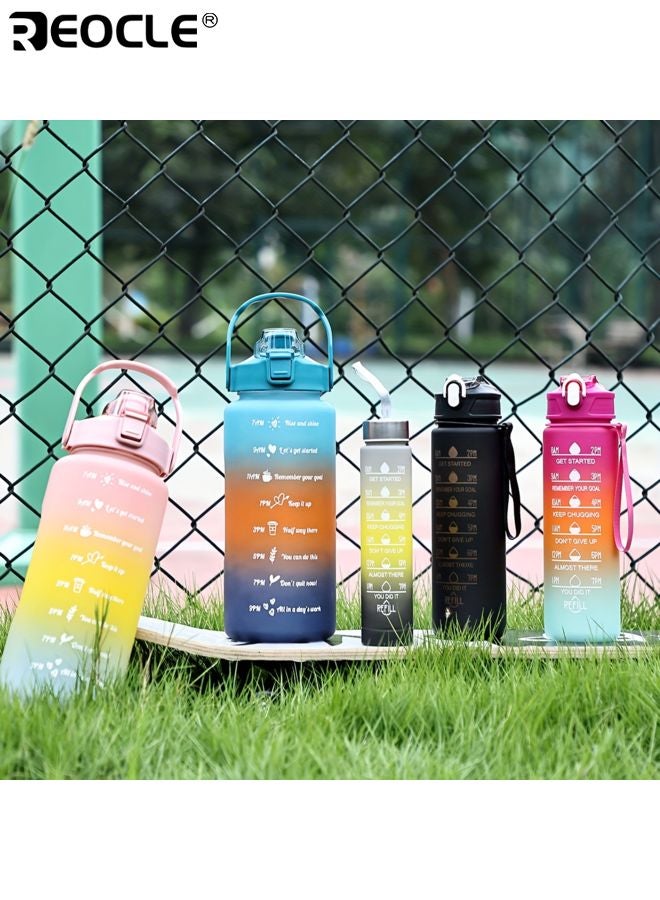 ريوكل ٣ زجاجات ماء بسعة كبيرة تدريج مانعة للتسرب قاعدة فنجان غير قابلة للانزلاق مادة بي سي متينة محمولة للرياضة السفر الأنشطة الخارجية - Image 2