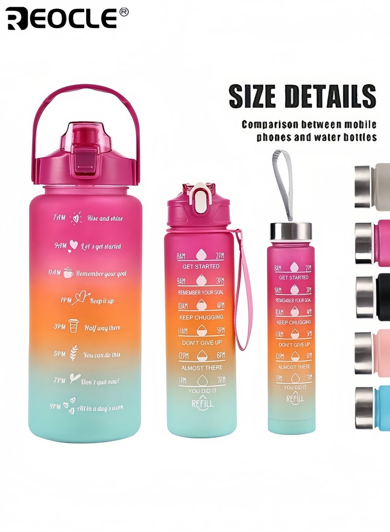 ريوكل ٣ زجاجات ماء بسعة كبيرة تدريج مانعة للتسرب قاعدة فنجان غير قابلة للانزلاق مادة بي سي متينة محمولة للرياضة السفر الأنشطة الخارجية - Image 1