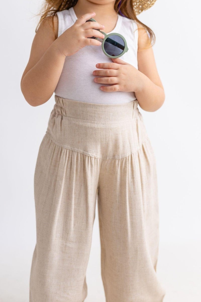 Oliven The Kid Corsage Gathered Linen Girls Trousers - Image 3