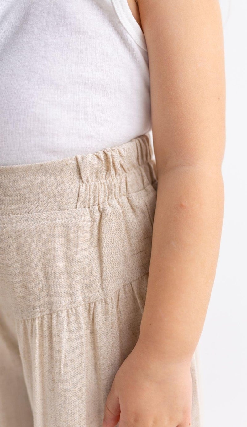 Oliven The Kid Corsage Gathered Linen Girls Trousers - Image 4