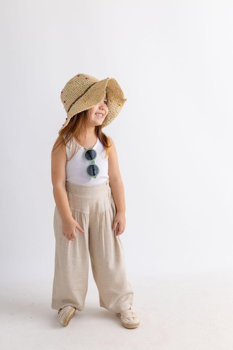 Oliven The Kid Corsage Gathered Linen Girls Trousers - Image 1