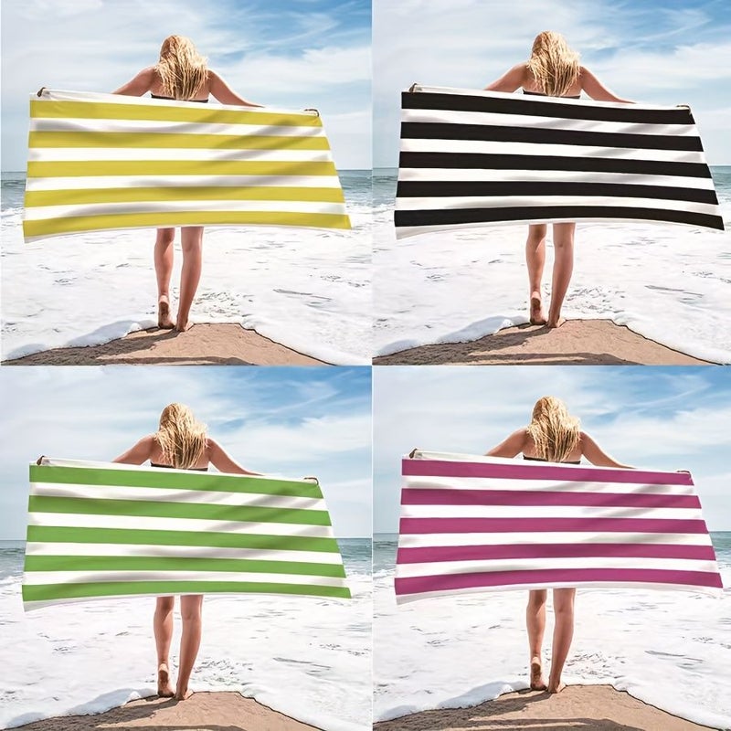 Extra Large Yellow Striped Beach Towel 75x145cm Ultra Soft Microfiber for Travel Yoga Camping Swimming and Outdoor Activities - Image 1