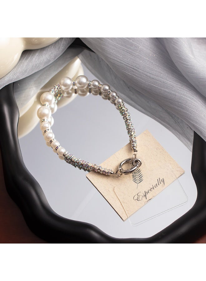 NIBEMINENT Super Cute Beaded Phone Charm – Trendy Phone Chain Wrist Strap, Shining Beads Chain Lanyard for Cell Phone