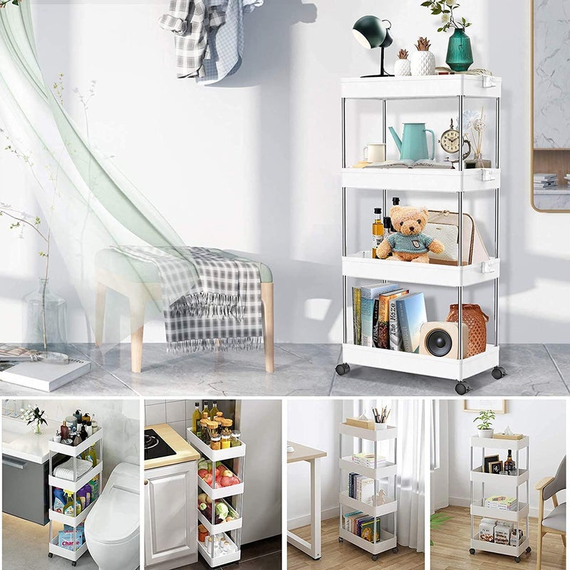 HOME CUBE ABS Plastic 3 Layer , Rolling Utility Cart Slide Out , Narrow Kitchen Storage Trolley Rack Storage Organizer with Caster Wheels - White - Image 2