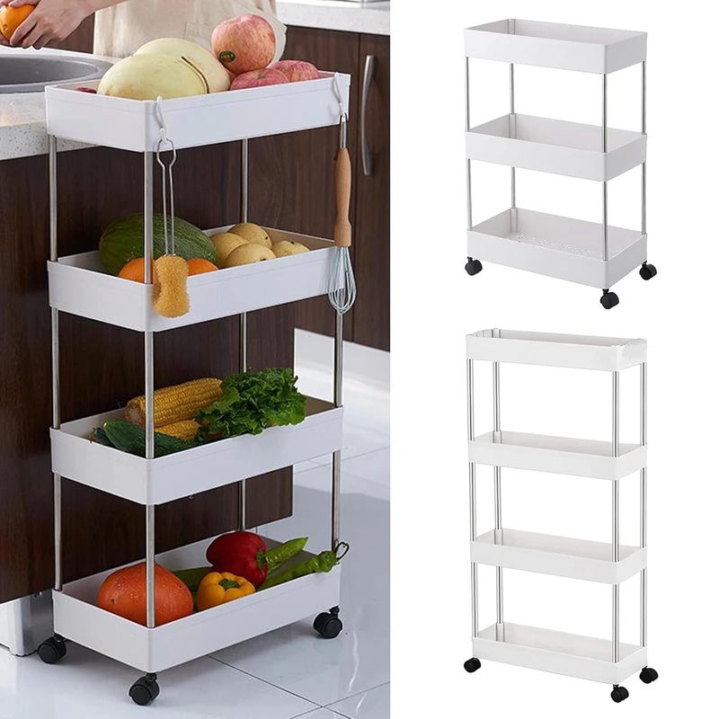 HOME CUBE ABS Plastic 3 Layer , Rolling Utility Cart Slide Out , Narrow Kitchen Storage Trolley Rack Storage Organizer with Caster Wheels - White - Image 4