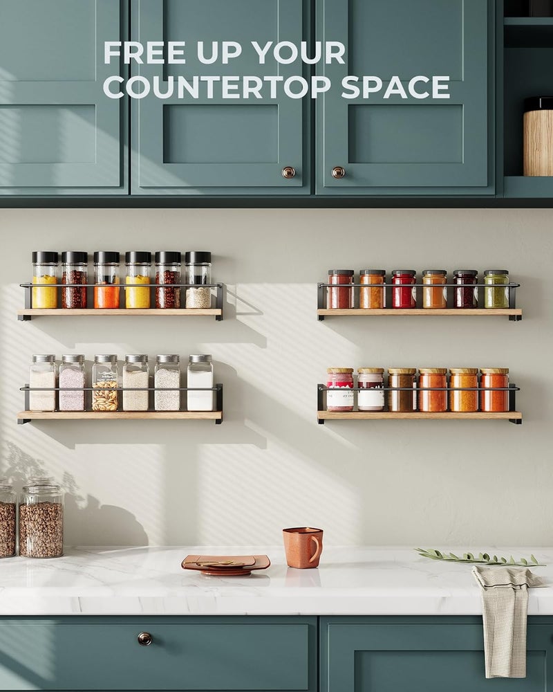 OROPY Spice Rack Wall Mounted, Rustic Wood Hanging Rack for Over The Stove, Kitchen Wall, 4 Pack - Image 2