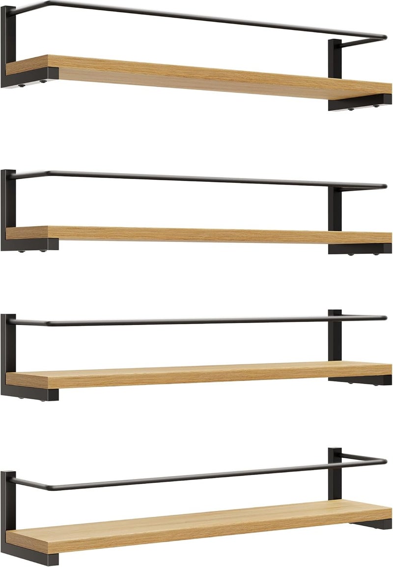 OROPY Spice Rack Wall Mounted, Rustic Wood Hanging Rack for Over The Stove, Kitchen Wall, 4 Pack - Image 1