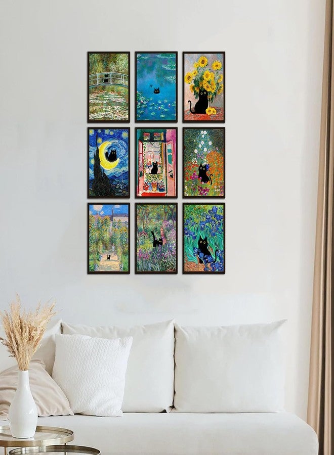 Kizbok Funny Black Cat Poster Set of 9, Vintage Monet Matisse Van Gogh Black Cat Wall Art Prints, Retro Black Cats in Famous Paintings Posters Prints, Cute Colorful Cats Aesthetic Pictures Wall Decor - Image 4